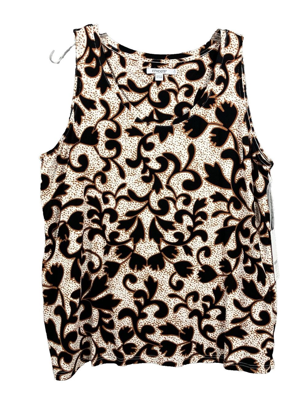 Chico’s Rayon Blend Touch Of Cool "Leaves" Polished Tank Women's Size 2 (12)